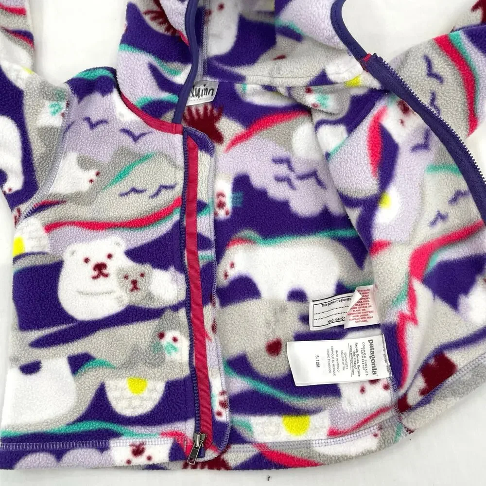 Patagonia Synchilla Polar Bear Arctic Fleece Printed Hood Jacket Size 6-12 Month